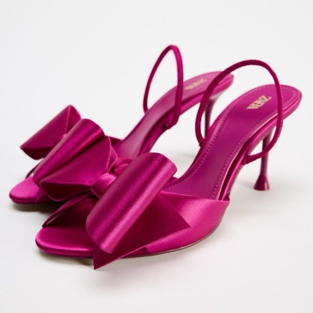 SATIN EFFECT BOW HIGH HEEL SANDALS - Picture 2 of 7